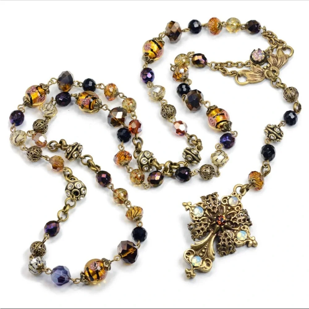 Sweet Romance Baroque Rosary Necklace Vintage-Inspired - Picture 1 of 10
